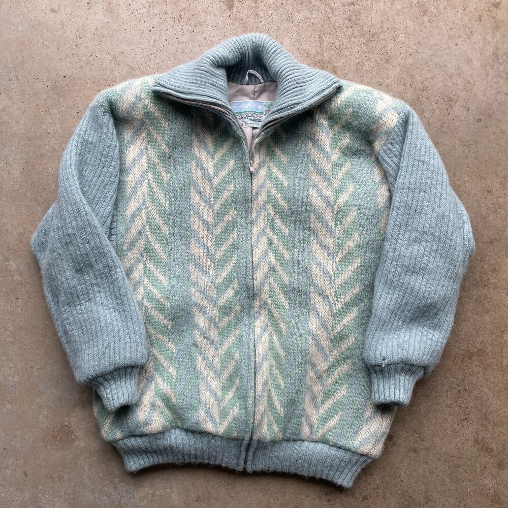 VTG 70s Eider Knit 100% Wool Cardigan Sweater Full Zip-up Women's Size Medium